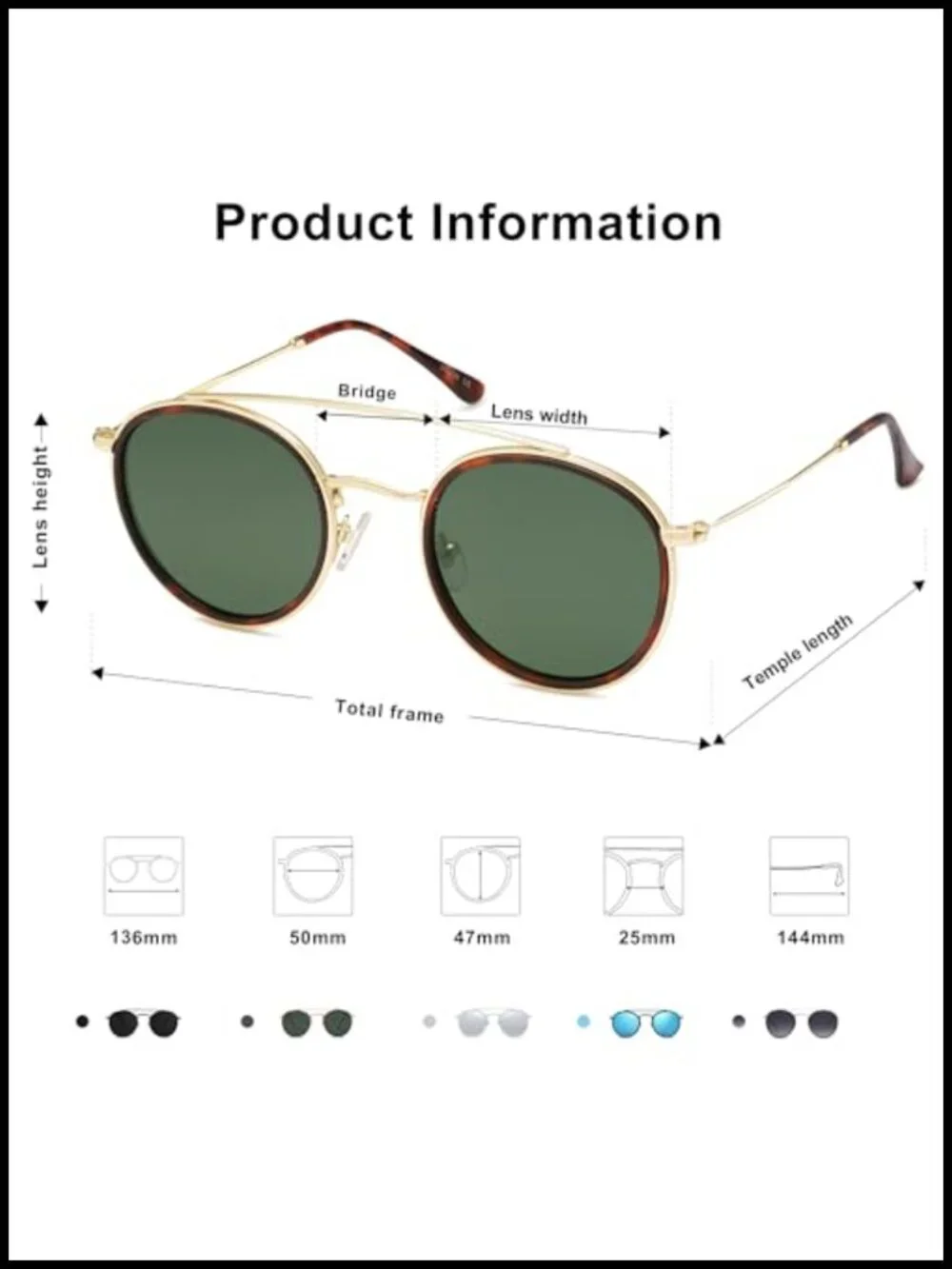 Retro Vintage Round Polarized Sunglasses Double Bridge Circle Sunnies